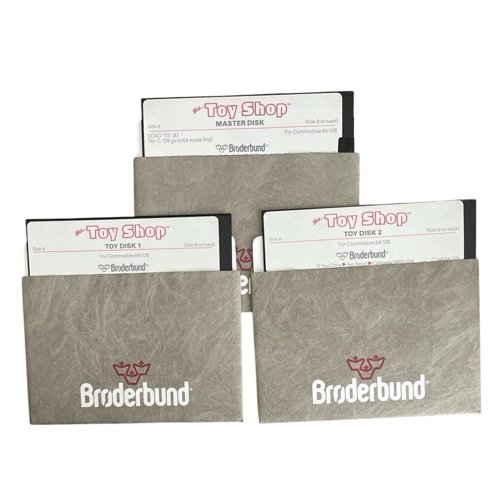 Vintage Broderbund  1986 The Toy Shop Commodore 64 128 Software 5.25 Disks